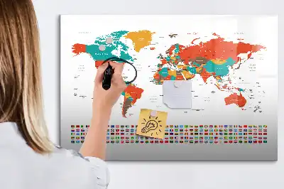 Magnetisch glazen schrijfbord met wereldkaart in kleur