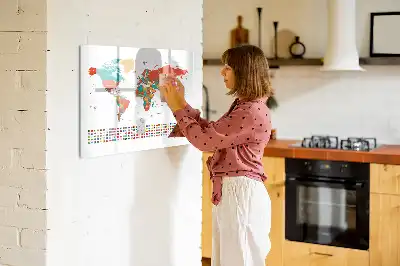 Magnetisch glazen schrijfbord met wereldkaart in kleur