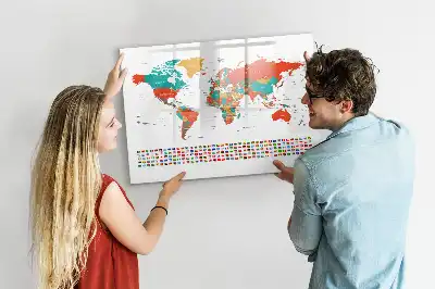 Magnetisch glazen schrijfbord met wereldkaart in kleur