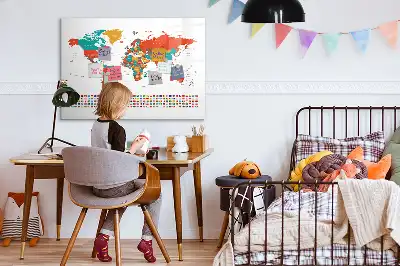 Magnetisch glazen schrijfbord met wereldkaart in kleur