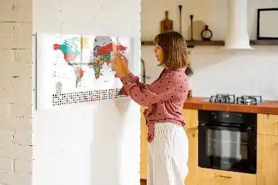 Magnetisch glazen schrijfbord met wereldkaart in kleur