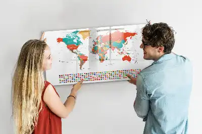 Magnetisch glazen schrijfbord met wereldkaart in kleur
