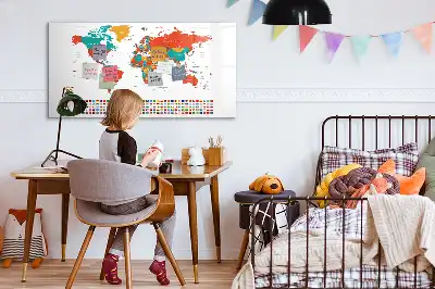 Magnetisch glazen schrijfbord met wereldkaart in kleur