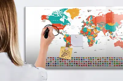 Magnetisch glazen schrijfbord met wereldkaart in kleur