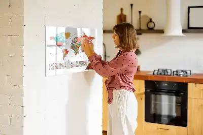 Magnetisch glazen schrijfbord met wereldkaart in kleur