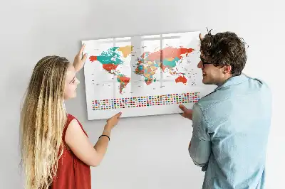 Magnetisch glazen schrijfbord met wereldkaart in kleur