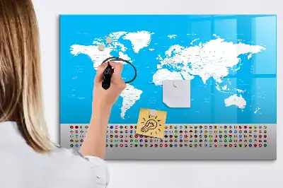 Beschrijfbaar glazen magneetbord met design van een wereldkaart