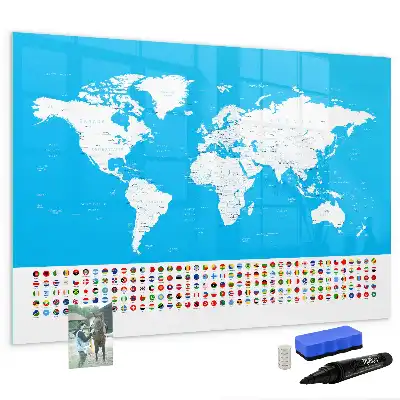Beschrijfbaar glazen magneetbord met design van een wereldkaart