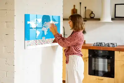 Beschrijfbaar glazen magneetbord met design van een wereldkaart