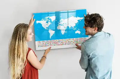 Beschrijfbaar glazen magneetbord met design van een wereldkaart
