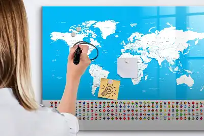 Beschrijfbaar glazen magneetbord met design van een wereldkaart