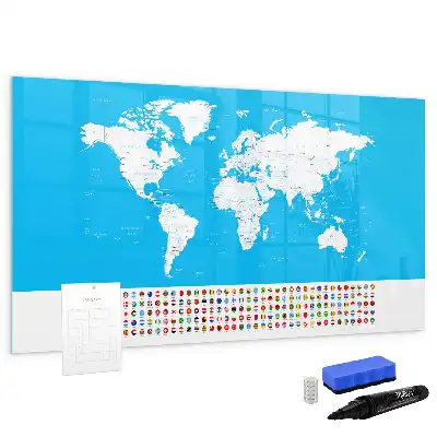Beschrijfbaar glazen magneetbord met design van een wereldkaart