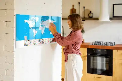 Beschrijfbaar glazen magneetbord met design van een wereldkaart
