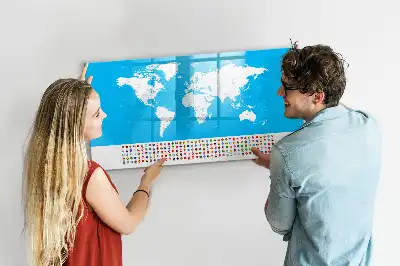 Beschrijfbaar glazen magneetbord met design van een wereldkaart