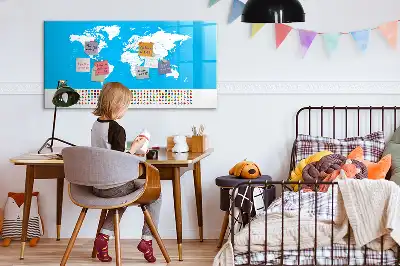Beschrijfbaar glazen magneetbord met design van een wereldkaart