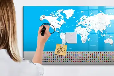 Beschrijfbaar glazen magneetbord met design van een wereldkaart