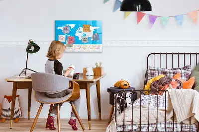 Beschrijfbaar glazen magneetbord met design van een wereldkaart