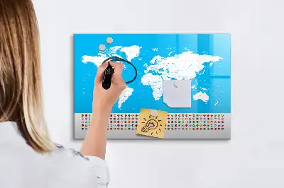Beschrijfbaar glazen magneetbord met design van een wereldkaart
