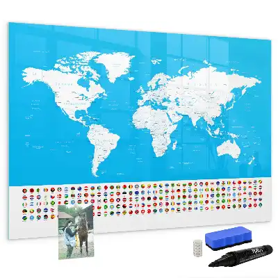 Beschrijfbaar glazen magneetbord met design van een wereldkaart
