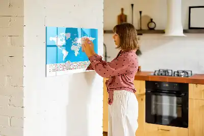 Beschrijfbaar glazen magneetbord met design van een wereldkaart