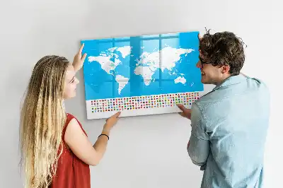 Beschrijfbaar glazen magneetbord met design van een wereldkaart