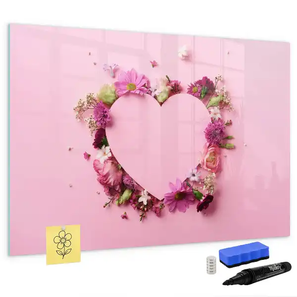 Magnetisch glazen schrijfbord met print van een hart van bloemen
