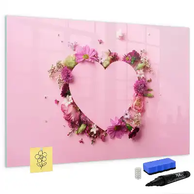 Magnetisch glazen schrijfbord met print van een hart van bloemen