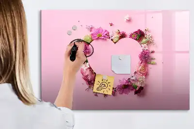 Magnetisch glazen schrijfbord met print van een hart van bloemen
