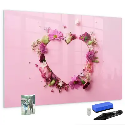Magnetisch glazen schrijfbord met print van een hart van bloemen