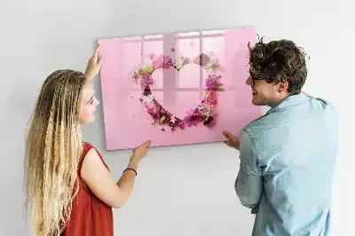 Magnetisch glazen schrijfbord met print van een hart van bloemen