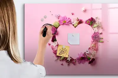 Magnetisch glazen schrijfbord met print van een hart van bloemen