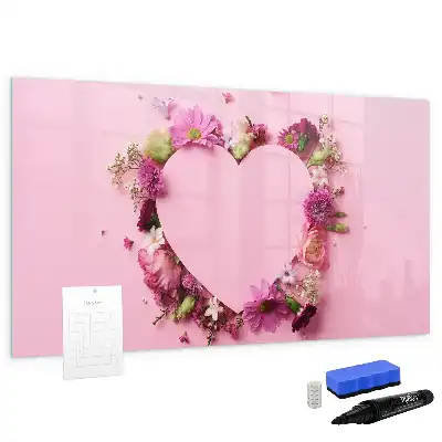 Magnetisch glazen schrijfbord met print van een hart van bloemen