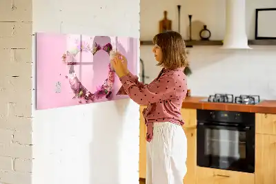 Magnetisch glazen schrijfbord met print van een hart van bloemen
