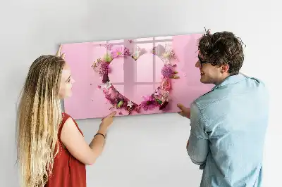 Magnetisch glazen schrijfbord met print van een hart van bloemen