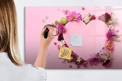 Magnetisch glazen schrijfbord met print van een hart van bloemen
