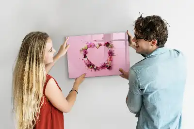 Magnetisch glazen schrijfbord met print van een hart van bloemen