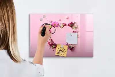 Magnetisch glazen schrijfbord met print van een hart van bloemen