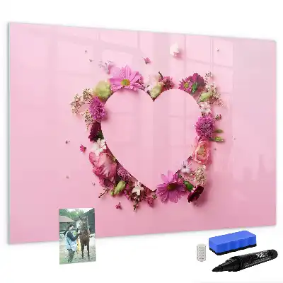 Magnetisch glazen schrijfbord met print van een hart van bloemen