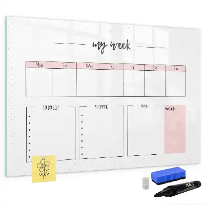 Beschrijfbaar glazen magneetbord met weekplanner design