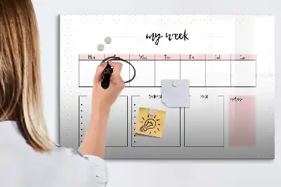 Beschrijfbaar glazen magneetbord met weekplanner design