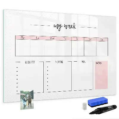 Beschrijfbaar glazen magneetbord met weekplanner design