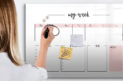 Beschrijfbaar glazen magneetbord met weekplanner design