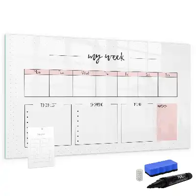 Beschrijfbaar glazen magneetbord met weekplanner design