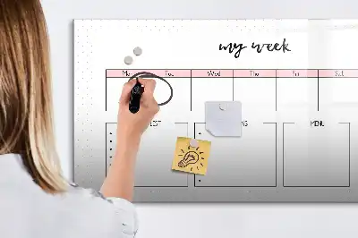 Beschrijfbaar glazen magneetbord met weekplanner design