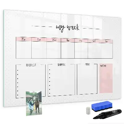 Beschrijfbaar glazen magneetbord met weekplanner design