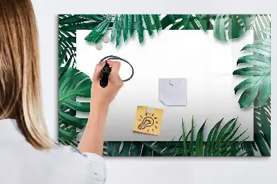 Beschrijfbaar glazen magneetbord met design van exotische bladeren