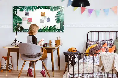 Beschrijfbaar glazen magneetbord met design van exotische bladeren
