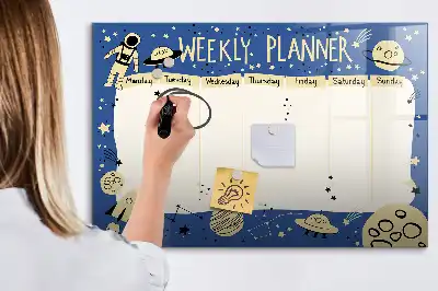 Magnetisch glazen memobord ontwerp met kosmische weekplanner
