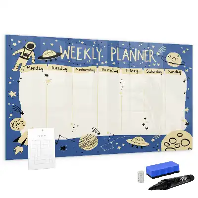 Magnetisch glazen memobord ontwerp met kosmische weekplanner