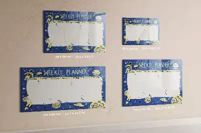 Magnetisch glazen memobord ontwerp met kosmische weekplanner